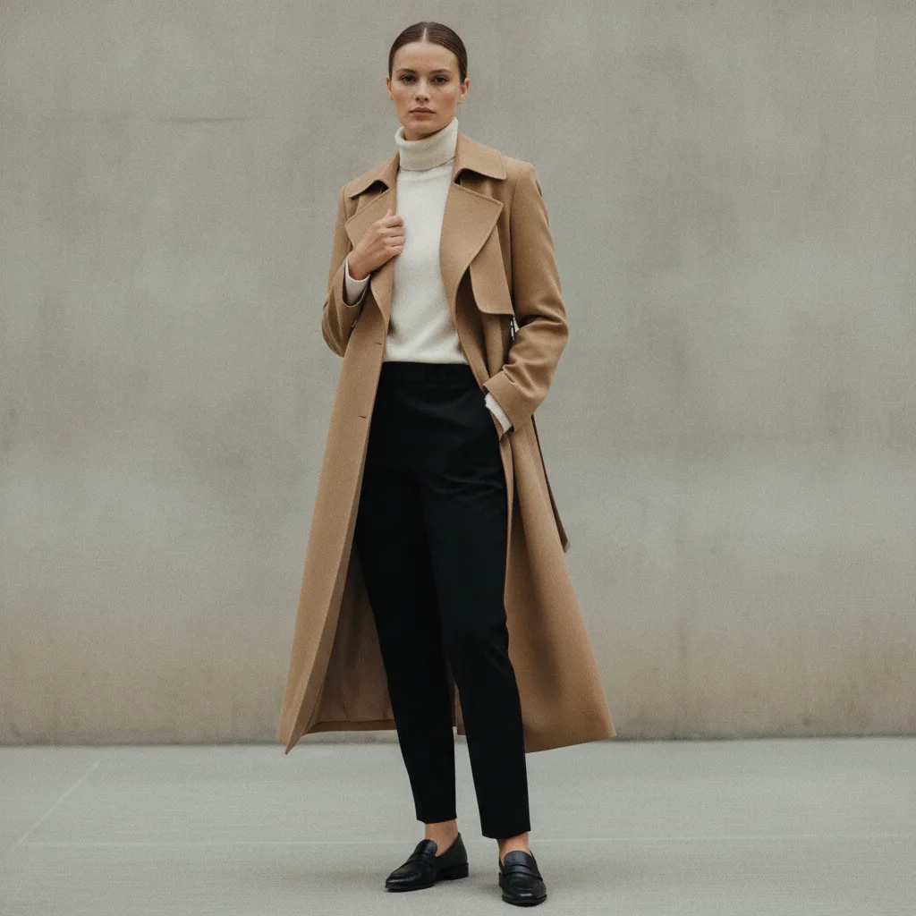 Polished camel coat outfit
